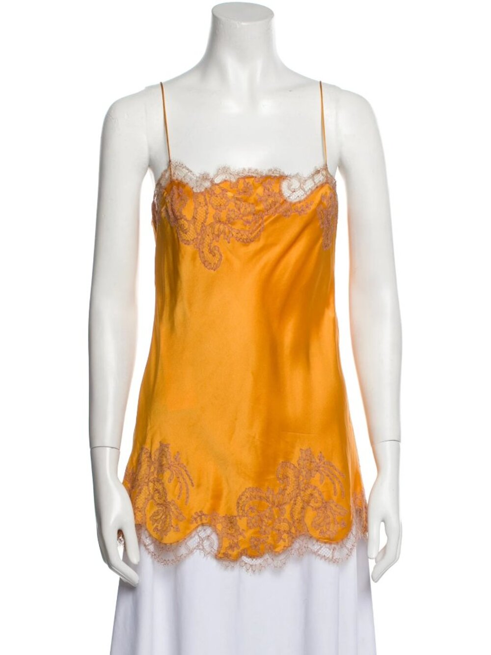 Carine Gilson Orange Silk Lace Pink Trim Nightgown Negligee Slip M